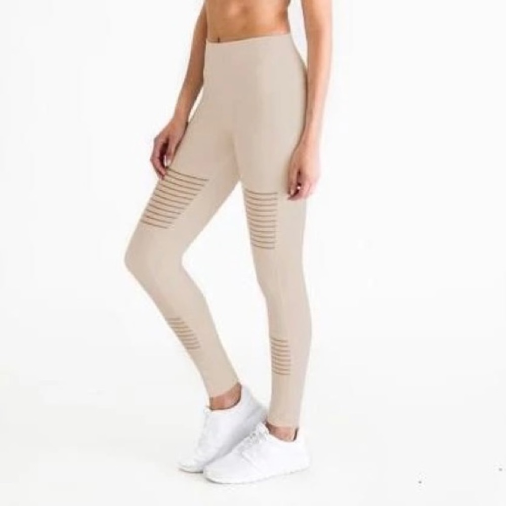 DYI • Beige “Stripe Out” Moto Style Leggings - Size M